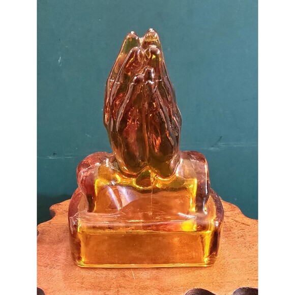 Vintage Kanawha Praying Hands Amberina UV Reactive Glass Paperweight 5"x4"x3" - Picture 11 of 14